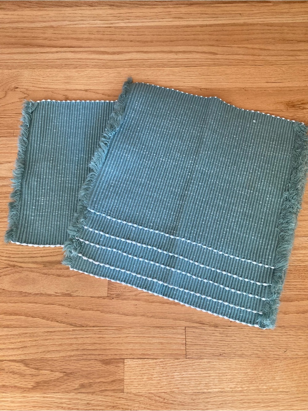 Vintage Placemats - Woven Reversible w/ Fringe - Sage Green - set of 6